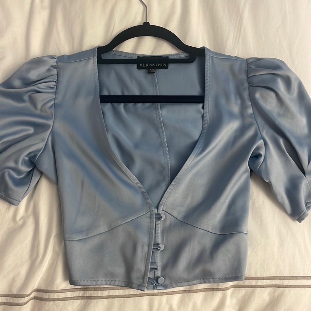 Never worn Danielle Bernstein short puff sleeve blue top